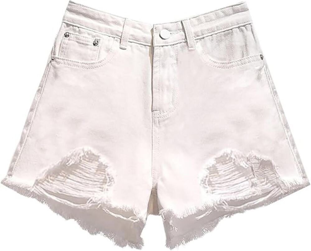 NWT ~ White Denim Jean Frayed Raw Edge CutOff Shorts ~ Women's Size SMALL